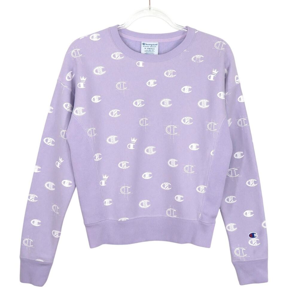 90s Vintage Champion Pastel Purple Crewneck Pullover Logo Sweatshirt XS